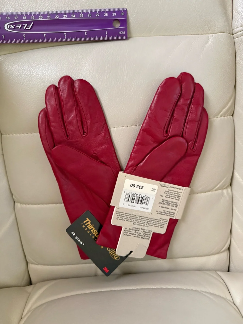 isotoner Women's Red Leather Gloves - Thinsulate Lined